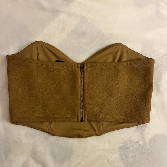 Forever 21 brown faux suede corset bustier strapless crop top size medium - Picture 3 of 6